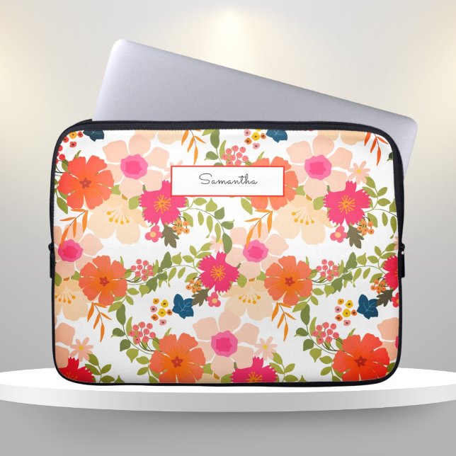 Orange Watercolor Floral Laptop Sleeve (Creator Uploaded)