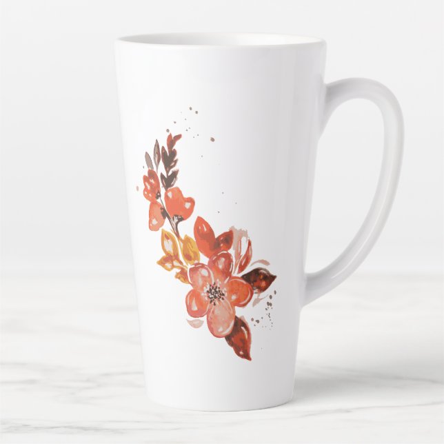 Orange Watercolor Floral  Latte Mug (Right)