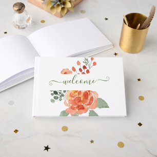Orange watercolor floral personalised   guest book
