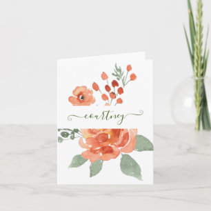 Orange watercolor floral personalised note card