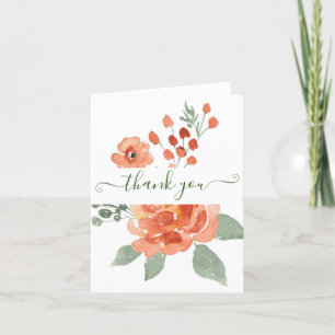 Orange watercolor floral personalised thank you card