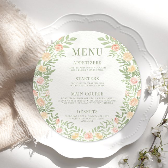 Orange watercolor floral round Menu Card Plate (Creator Uploaded)