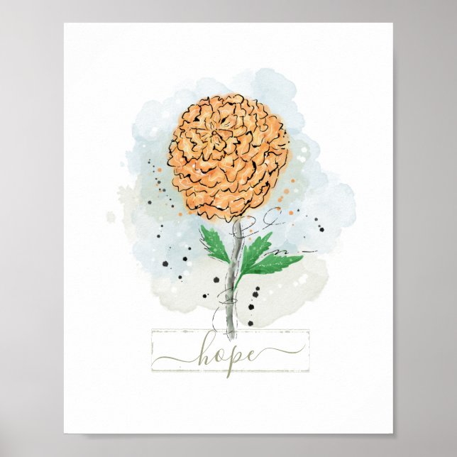 Orange Watercolor Flower Hope Poster (Front)
