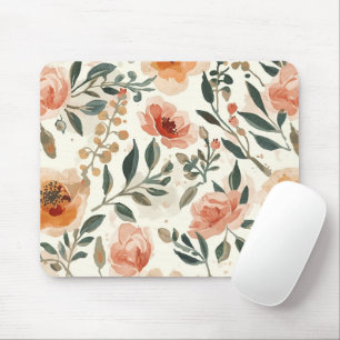 Orange Watercolor Flowers Botanical Painting Mouse Pad