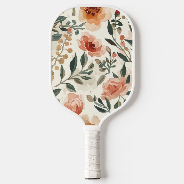 Orange Watercolor Flowers Botanical Painting Pickleball Paddle (Front)