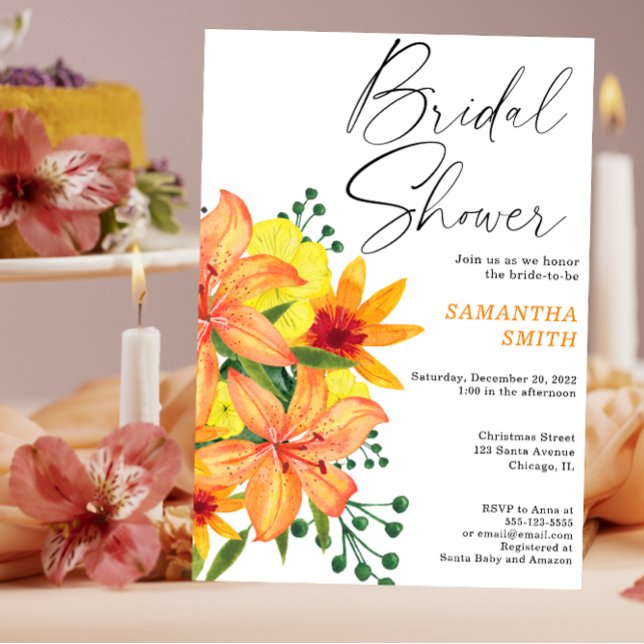 Orange watercolor flowers bridal shower invitation (Creator Uploaded)