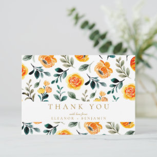 Orange Watercolor Flowers Custom Wedding  Thank You Card