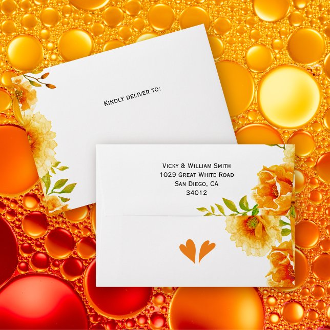Orange watercolor flowers floral wedding envelope (Creator Uploaded)