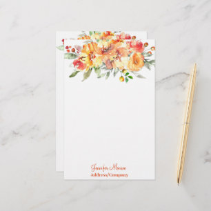 Orange watercolor flowers personalised stationery