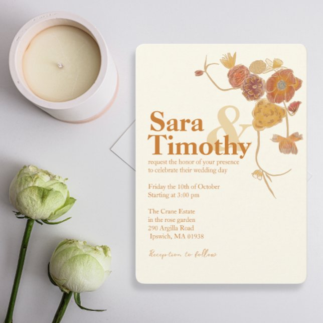 Orange Watercolor flowers wedding invitations (Creator Uploaded)