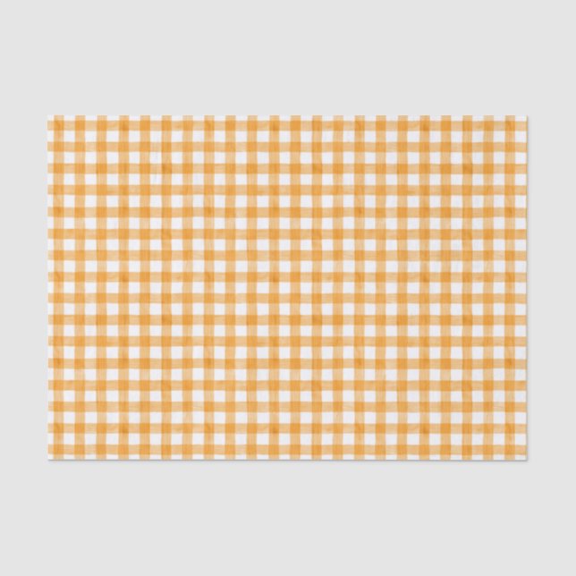 Orange Watercolor Gingham Tissue Paper (Front)