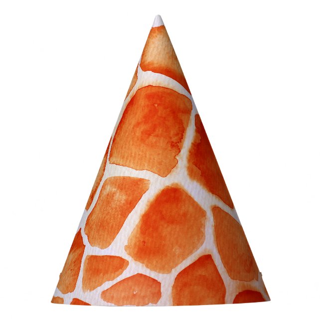 Orange Watercolor Giraffe Print Birthday Party Hat (Front)