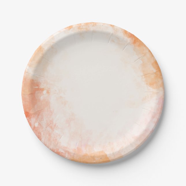 Orange Watercolor Grunge  Wedding  / Party Paper Plate (Front)