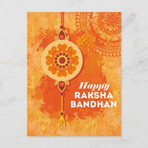 Orange Watercolor Happy Raksha Bandhan Postcard