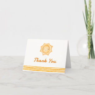 Orange Watercolor Here Comes The Son Baby Shower Thank You Card