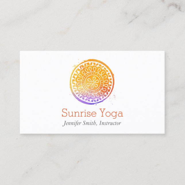 Orange Watercolor Mandala Yoga and Wellness Business Card (Front)