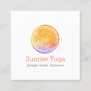 Orange Watercolor Mandala Yoga and Wellness Square Business Card