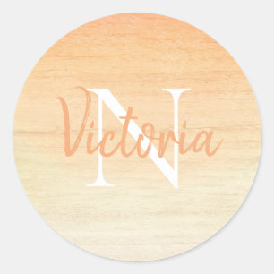 Orange Watercolor Monogram Name Script  Classic Round Sticker