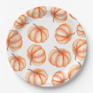  Orange Watercolor Pattern Pumpkin Halloween Fall  Paper Plate