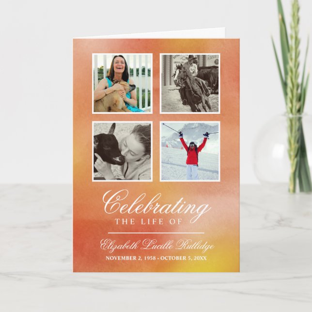 Orange Watercolor - Photo Funeral Program Programme (Front)