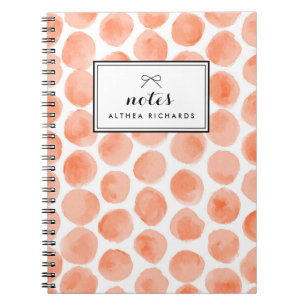 Orange Watercolor Polka Dots Pattern Personalised Spiral Notebook