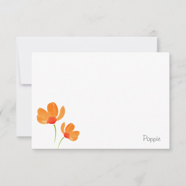 Orange Watercolor Poppies Card (Front)