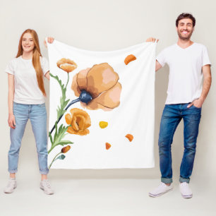 Orange watercolor poppy fleece blanket