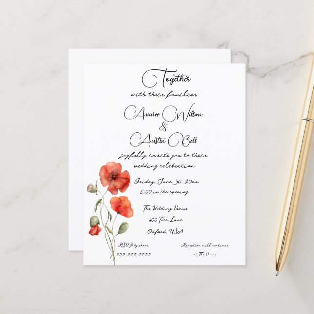 Orange Watercolor Poppy Minimalist  (Front/Back In Situ)