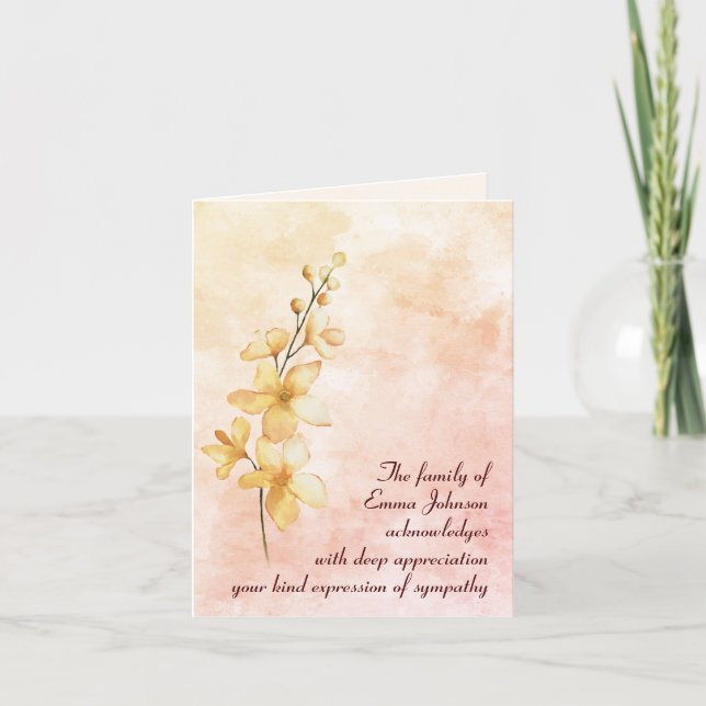 Orange Watercolor Posy Sympathy Thank You Card (Front)