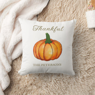 Orange Watercolor Pumpkin Thanksgiving Cushion