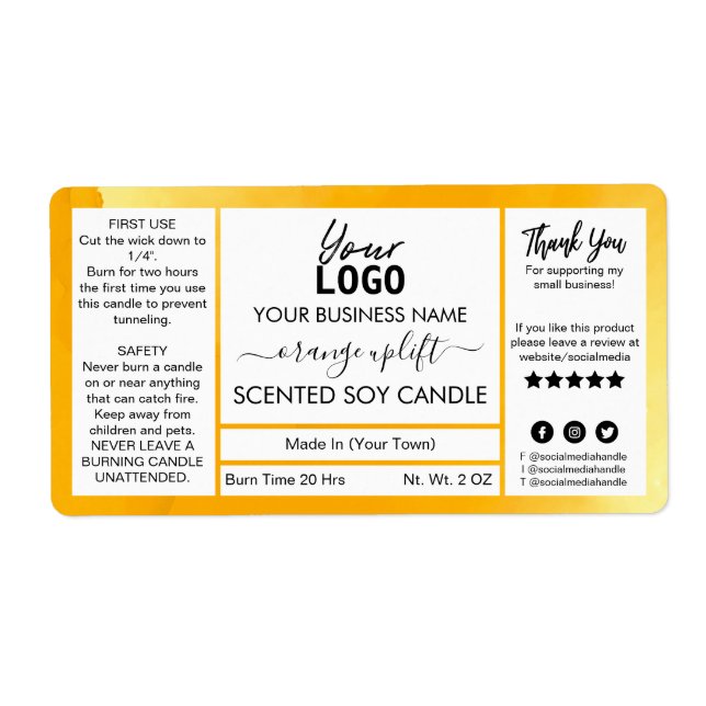Orange Watercolor Scented Soy Candle (Front)