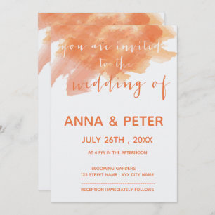 Orange Watercolor Splash Script Wedding Invitation