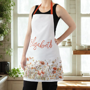 Orange Watercolor Wildflower Apron