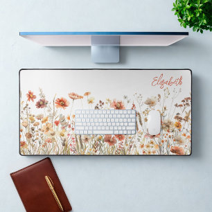 Orange Watercolor Wildflower Desk Mat