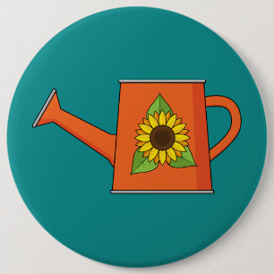 Orange Watering Can with Sunflower 6 Cm Round Badge
