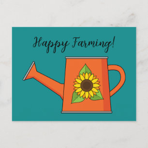 Orange Watering Can with Sunflower   Add Text Holiday Postcard