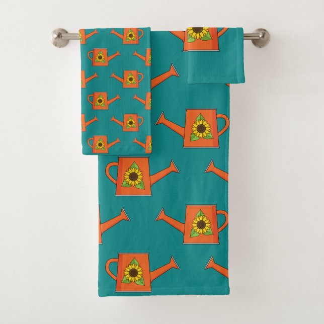 Orange Watering Can with Sunflower Bath Towel Set (Insitu)