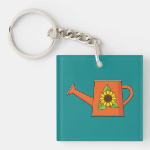 Orange Watering Can with Sunflower Key Ring