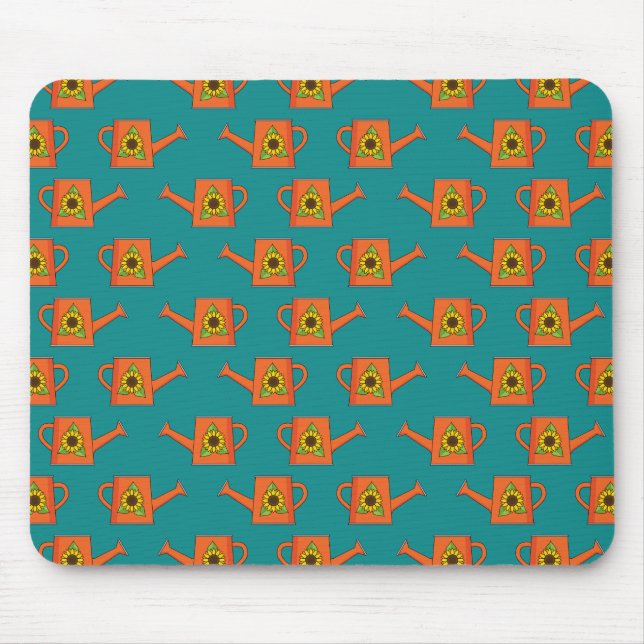 Orange Watering Can with Sunflower Mouse Pad (Front)