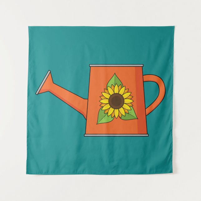 Orange Watering Can with Sunflower Tapestry (Front)