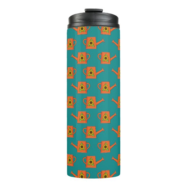 Orange Watering Can with Sunflower Thermal Tumbler (Front)