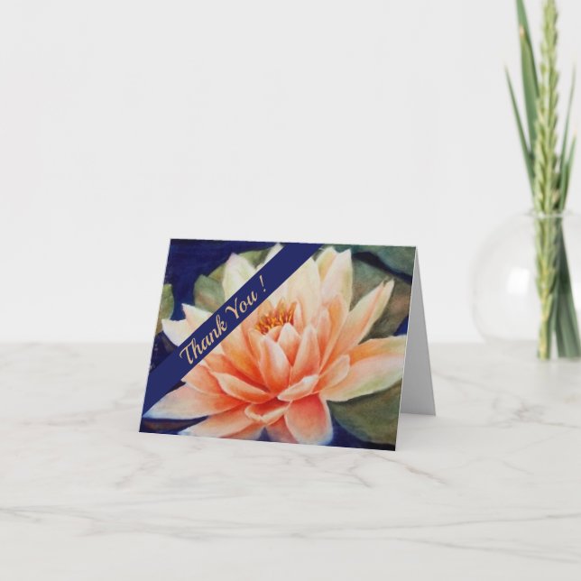 Orange Waterlily Watercolor Floral Thank You Card (Front)