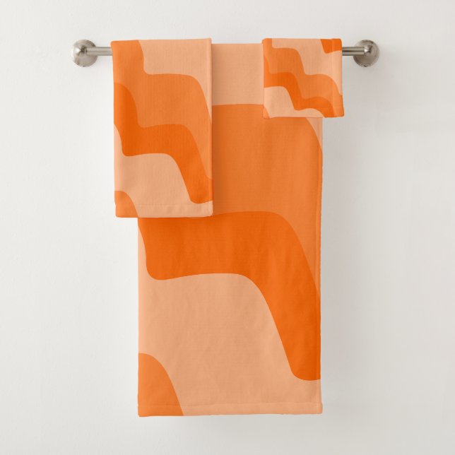 Orange wavy ocean waves gradient  bath towel set (Insitu)