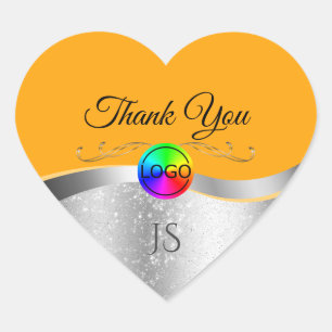 Orange Wavy Silver with Logo Monogram Thank You Heart Sticker