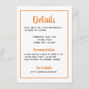 Orange Wedding Details Fall Autumn Minimalist Enclosure Card