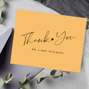 Orange wedding elegant script thank you card