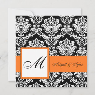 Orange Wedding Monogram Damask Invitation