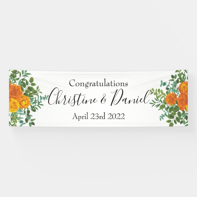 Orange Wedding Peony Rose Floral Banner (Horizontal)