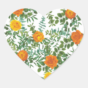 Orange Wedding Peony Rose Floral Heart Sticker