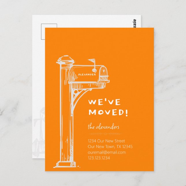 Orange We've Moved Distressed Mailbox Moving Postcard (Front/Back)
